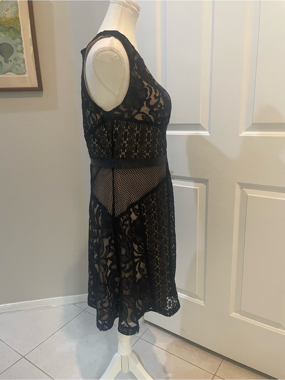Mossimo Supply Co. Black Lace Mini Dress natural lining with Sheer Insets size L - Picture 12 of 15